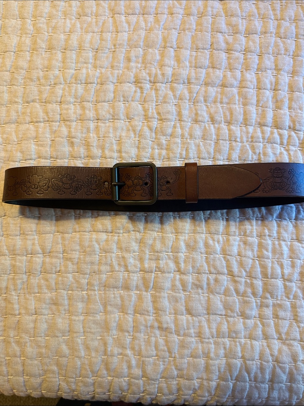 Brown Leather Women’s Belt with embossed monkeys 🐵
